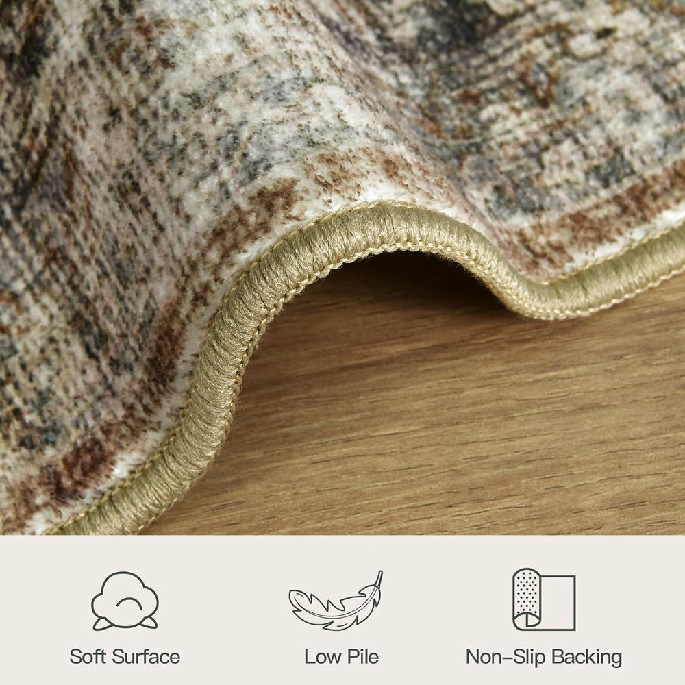 8x10 Brown Area Rug for Living Room Bedroom, Washable Vintage Neutral Rug, No...