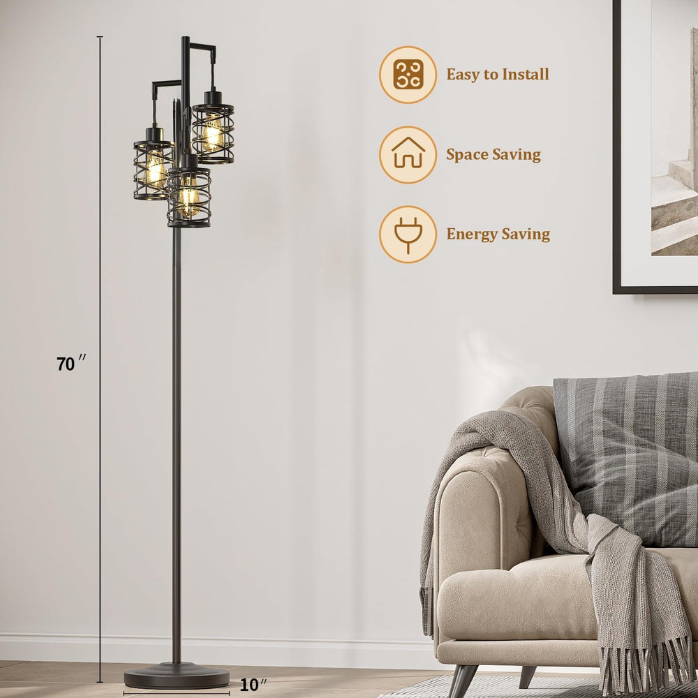 Oneach 70" Industrial Floor Lamp, Stepless Dimmable Standing Lamp with 3...