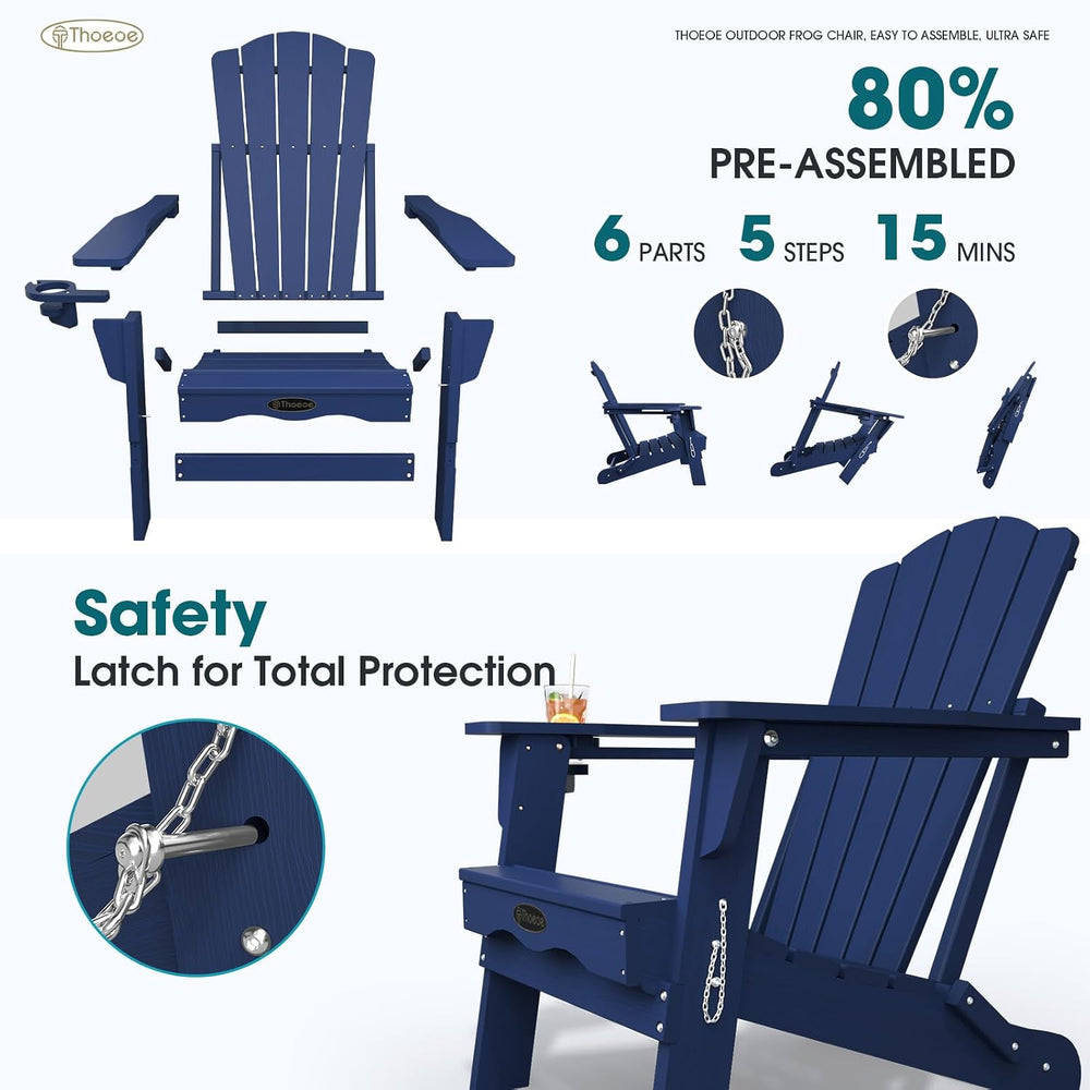THOEOE Folding Adirondack Chair Set of 2, HDPE All-Weather Outdoor Chair