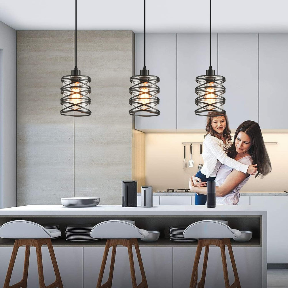 3 Pack Pendant Light Kitchen Island Pendant Lighting, Glass Hanging Light wit...