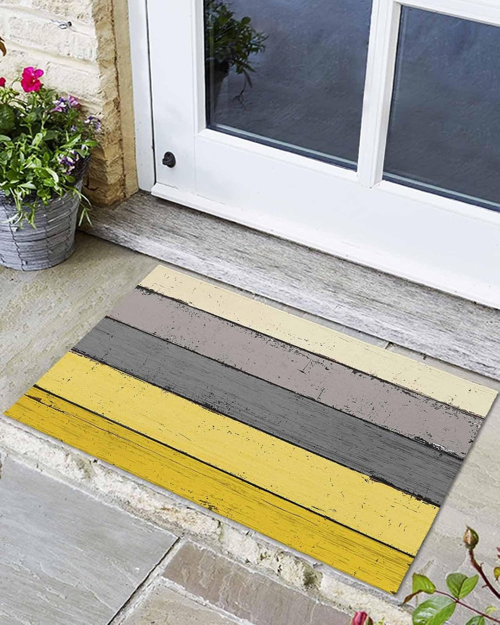 Farmhouse Front Door Mat, Non - Slip Absorbent Door Entry Mats, Wood Grain Do...