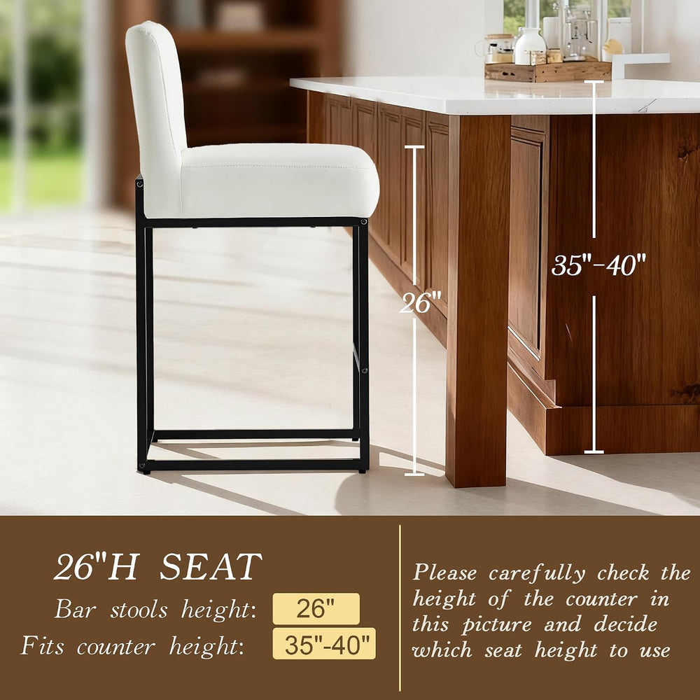 26" White and Black Counter Heigh Bar stools Set of 3,Faux Leather