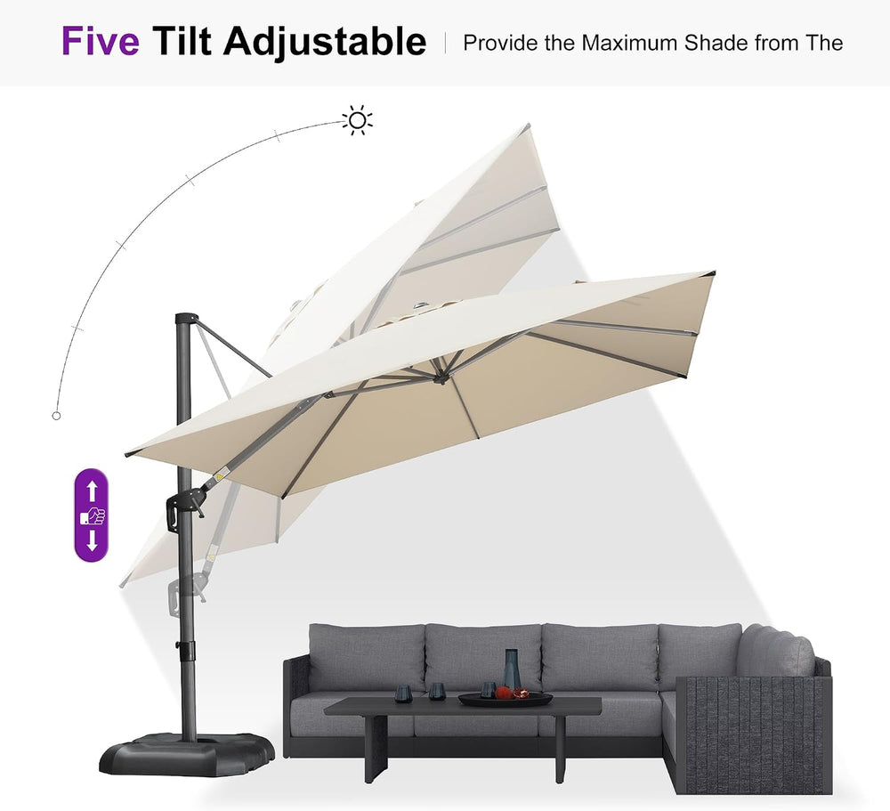 PURPLE LEAF Patio Umbrella Outdoor 10' x 10' Square 360° Rotation Beige
