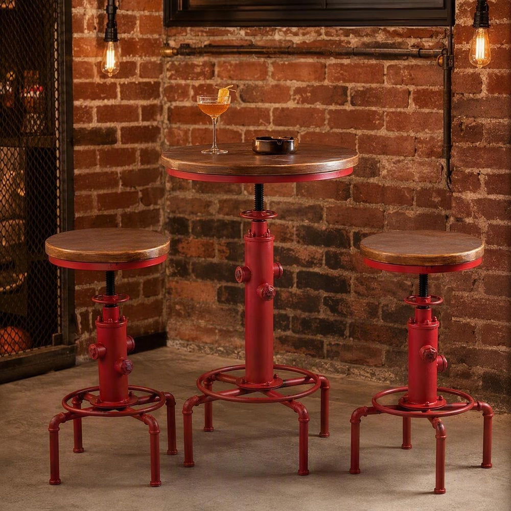 Topower 3 Piece Pub bar Set Vintage Industrial Round bar Table and Stools for...