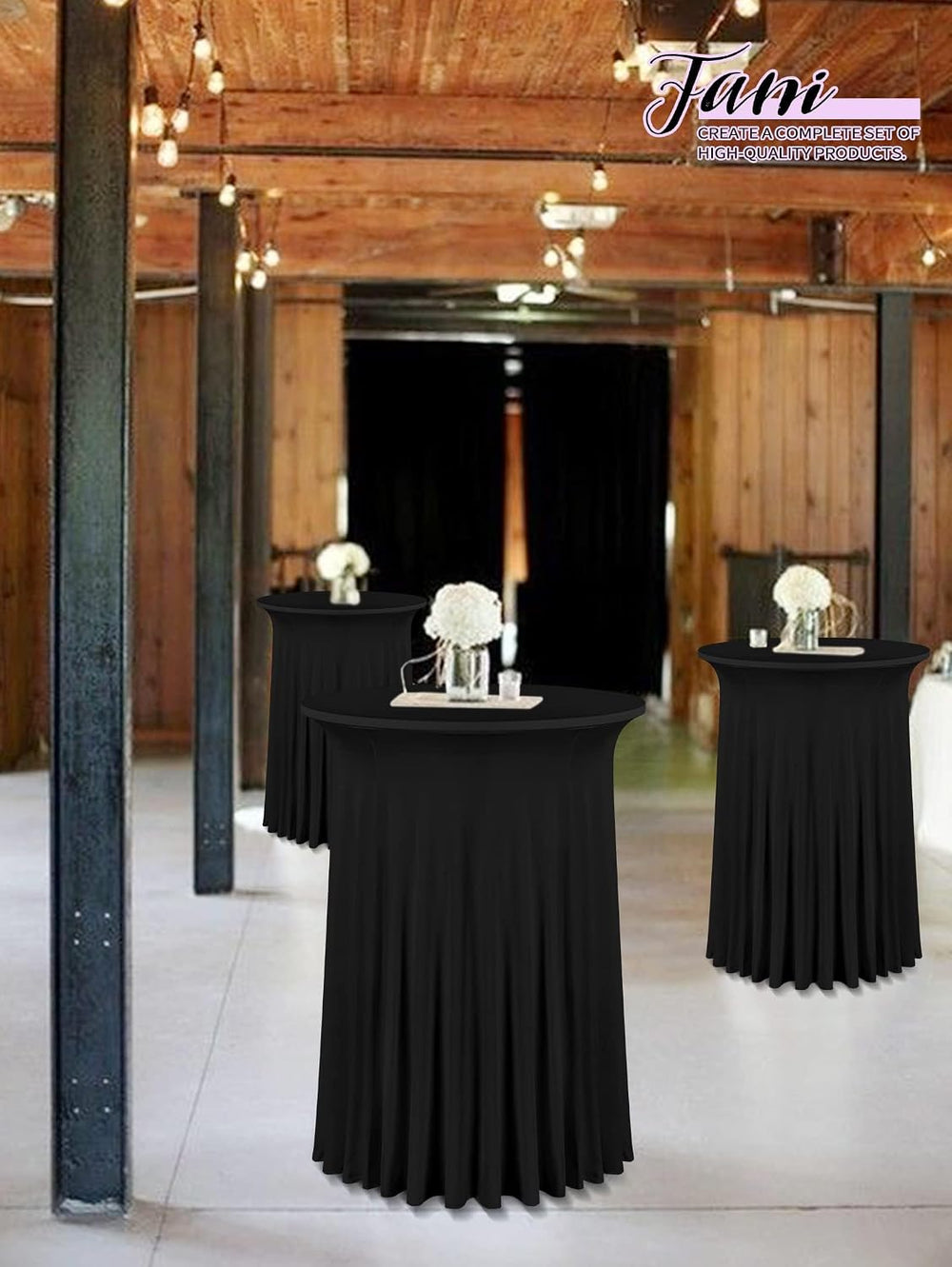 fani 10 Packs 24"x 43" Round Cocktail Table Skirt, Black