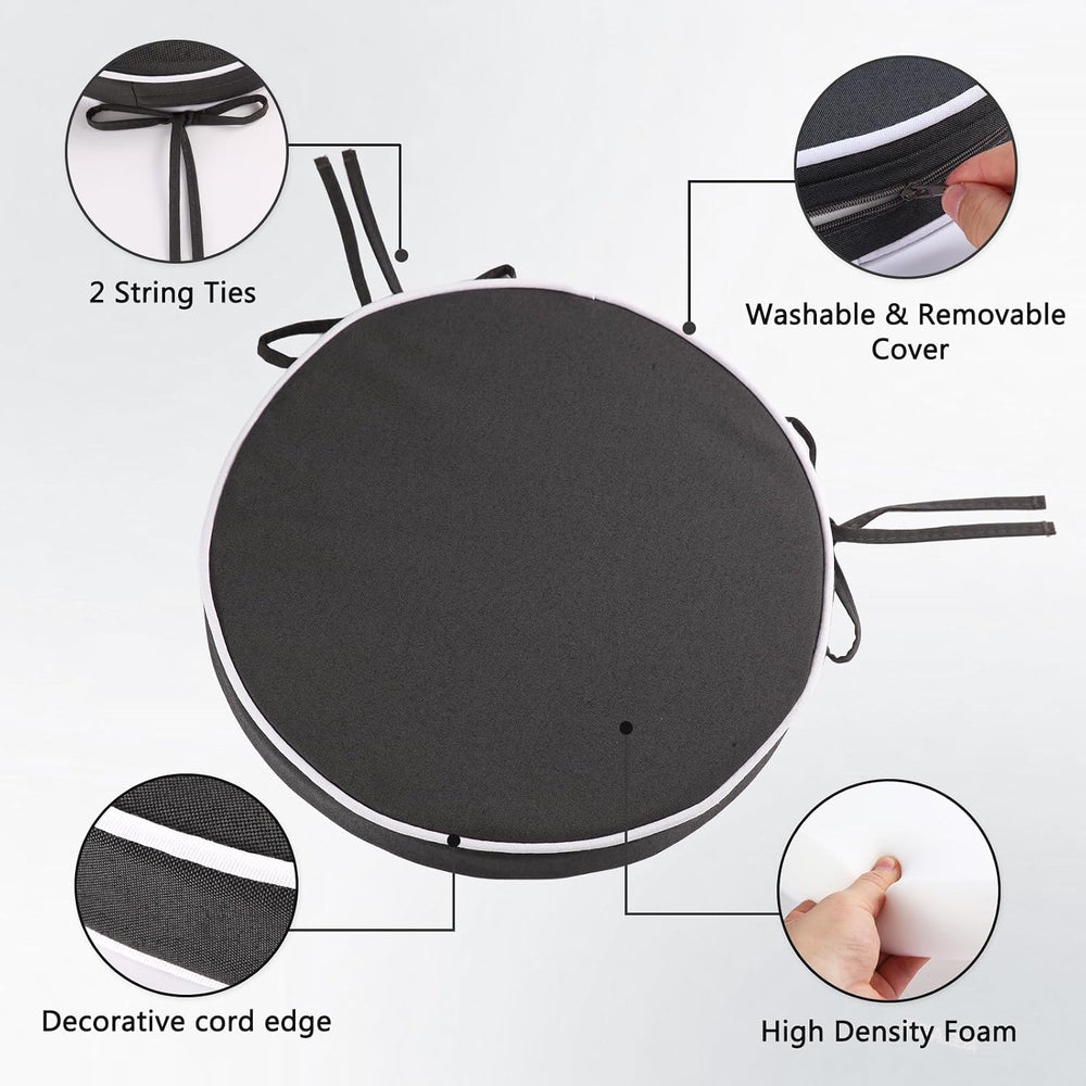 Outdoor Diameter 16 Inch Round Bistro Chair Cushion, Waterproof & Fade-Re...