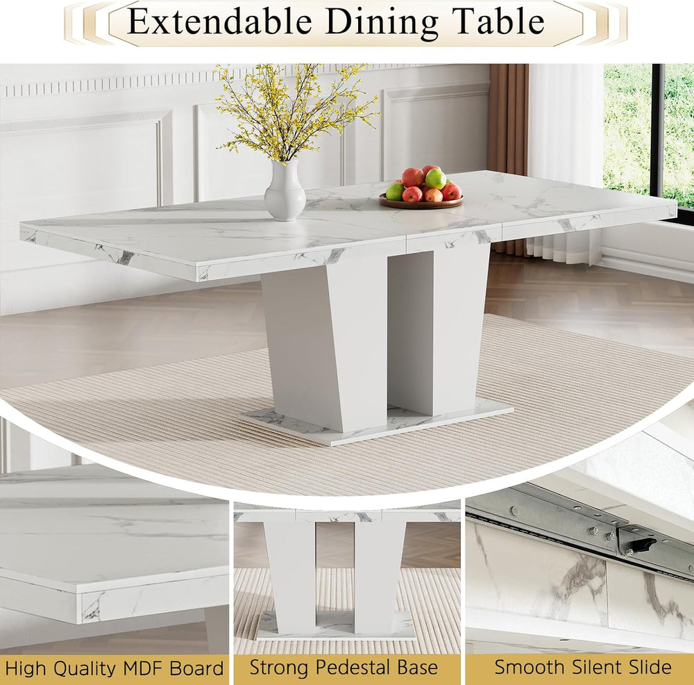 7-Piece Extendable Dining Table Set for 6-8 People 63"-78.7" Kitche...