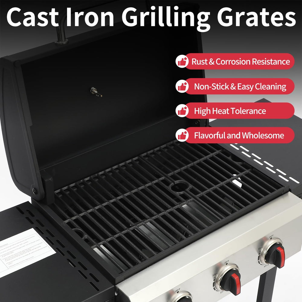 3-Burner Propane Gas Grill with Cast Iron Grate, 30,000 BTU Output & 252 ...