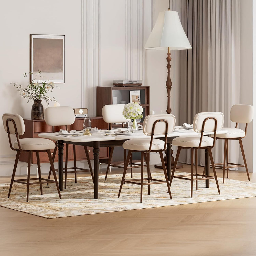 MALOL 26“ Mid Century Leather Swivel Bar Stools Set of 2, Beige