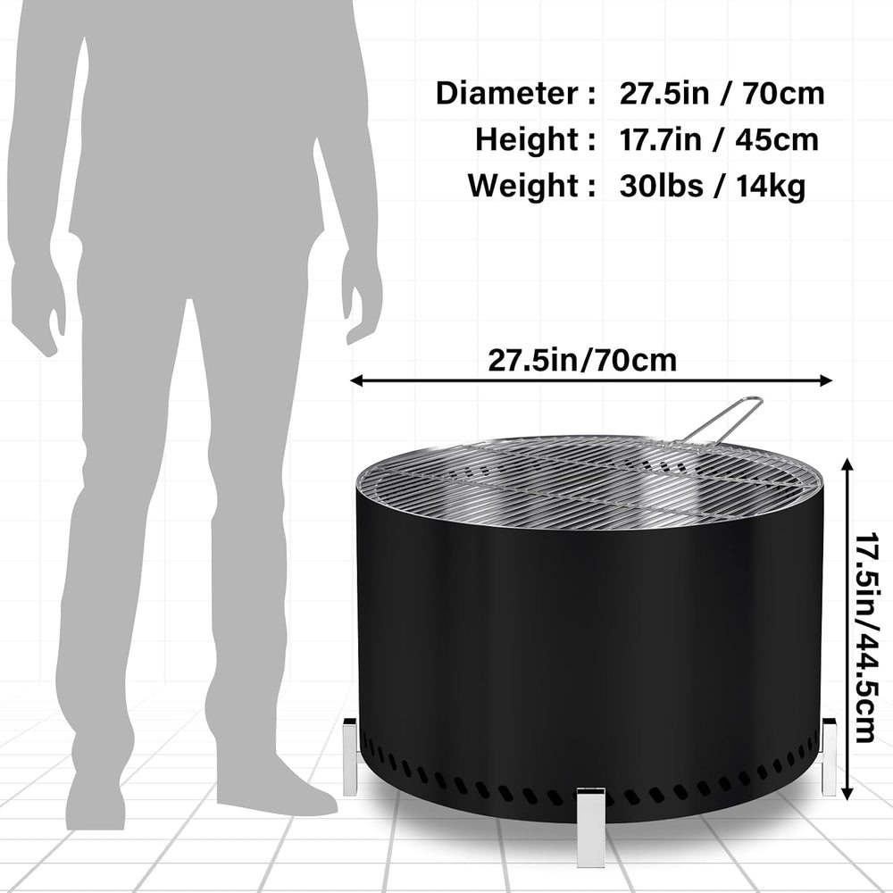 HGD 28" Smokeless Firepit with Stand & Grill Rack, Large Stainless S...