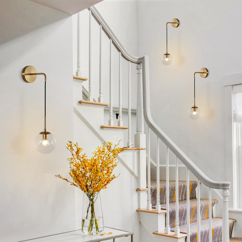 BOKT Mid Century Modern Globe Wall Sconce Lighting Brushed Brass Gold Bathroo...