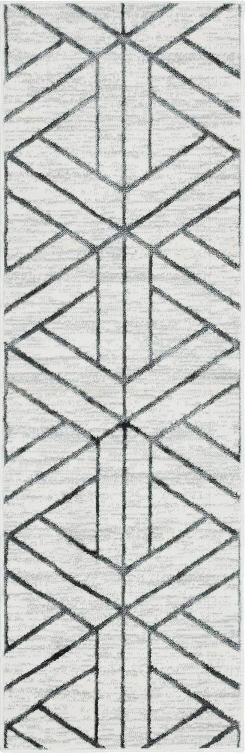 Rugs.com Lattice Trellis Collection Rug – 6 Ft Runner White Low-Pile Rug Perf...