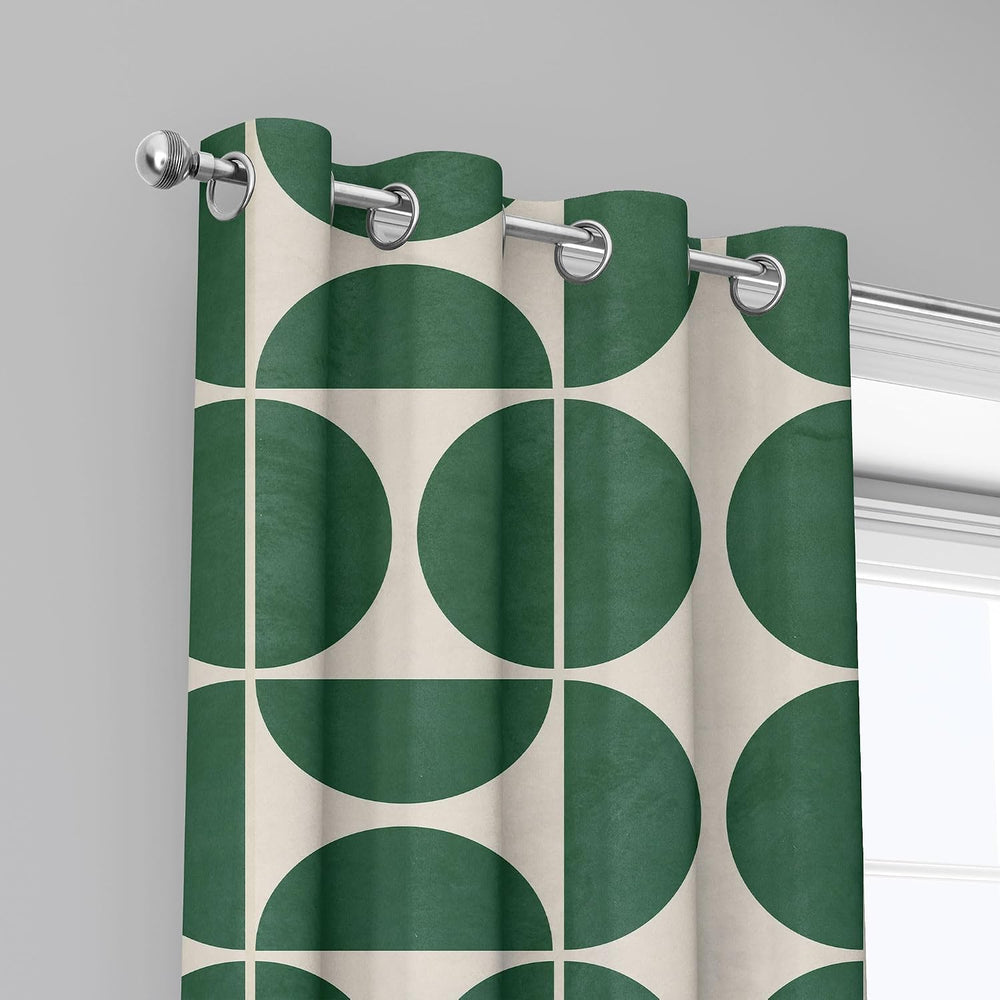 Green and Beige Modern Geometric Blackout Curtains, Mid Century Retro Abstrac...