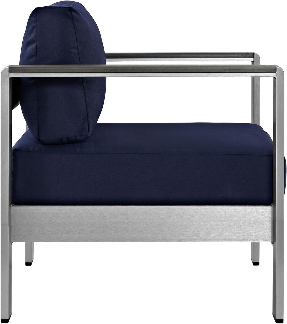 Lexmod Modway Shore 3-Piece Aluminum Outdoor Patio Furniture Set in Silver Navy