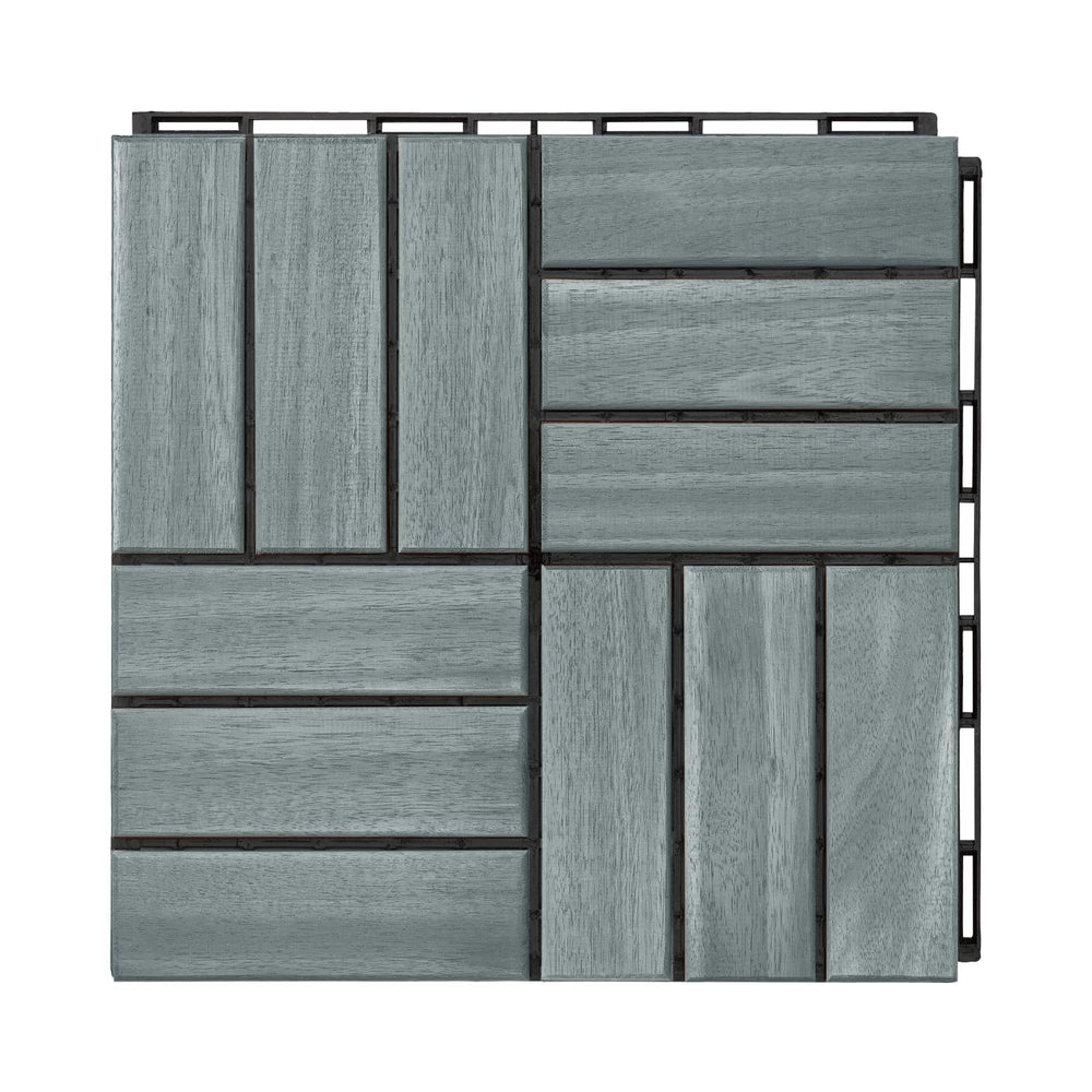 THYOI Premium Deck Tiles, 10 Pcs Patio Flooring - Grey - Crossed Pattern