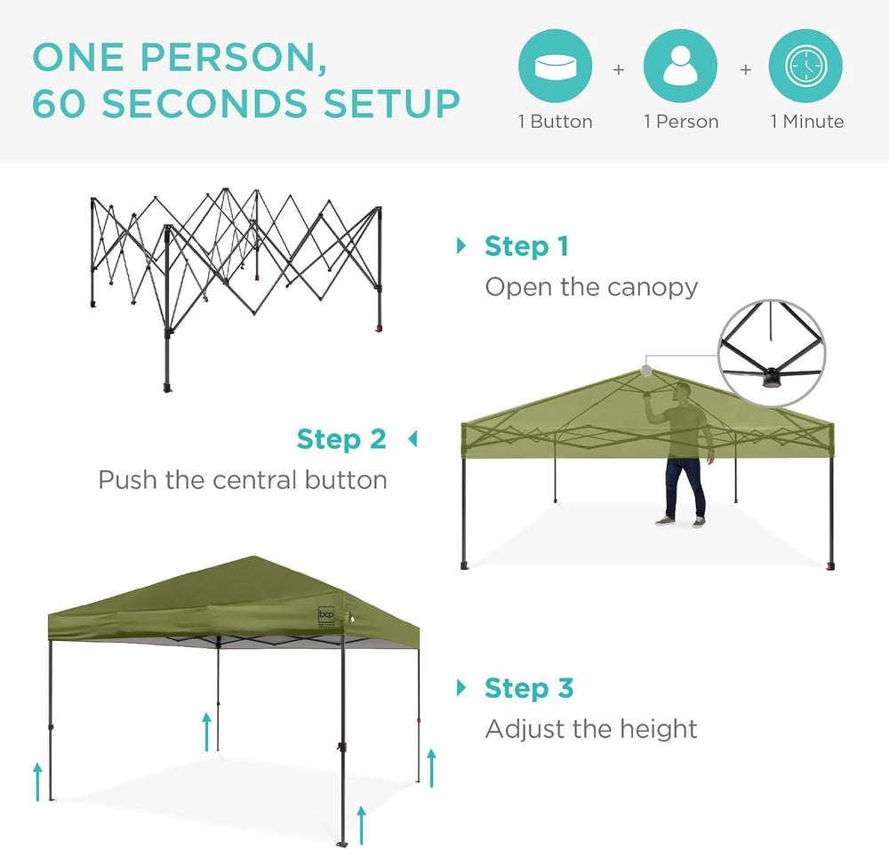 Best Choice Products 8x8ft Pop Up Canopy Tent, Outdoor Shade, 1 Person 1 Minu...