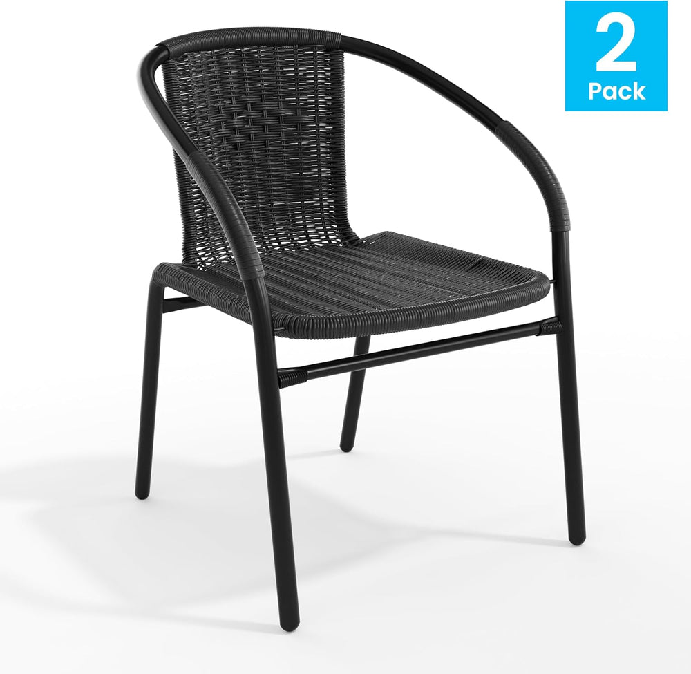 Flash Furniture Modern Rattan Indoor/Outdoor Restaurant Dining Chairs, Stacka...