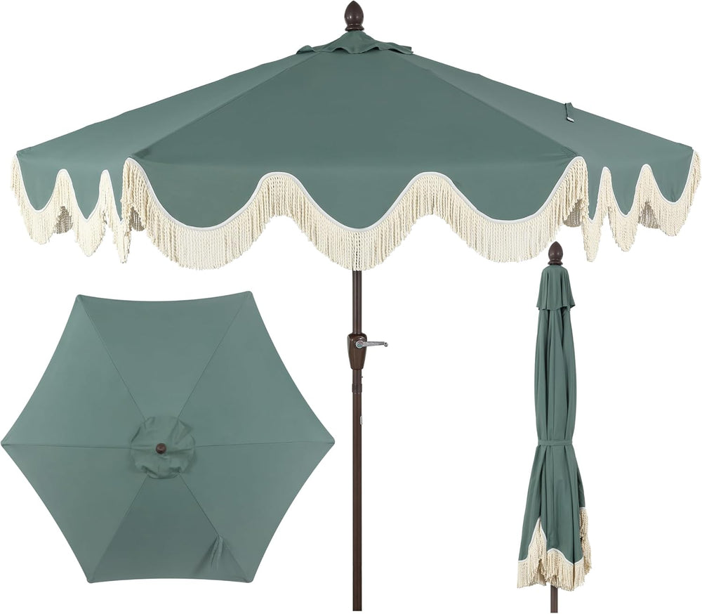 JONATHAN Y UMB1001 Collins 9 ft. Classic Cottage Tassel Market Patio Umbrella...