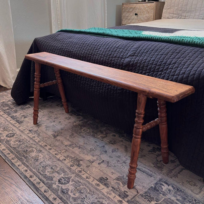East at Main Skinny Wood Bench, Narrow Solid Wood End of Bed Bench 45 Inch