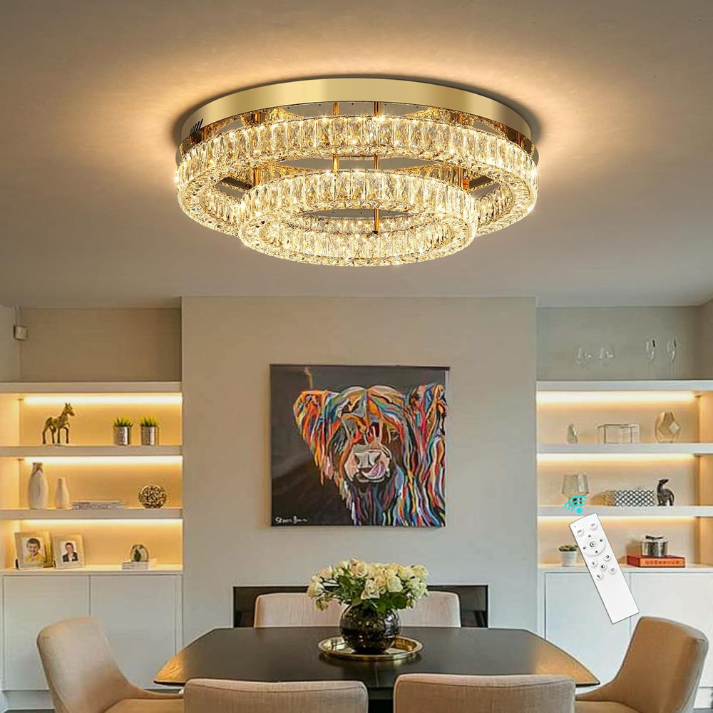 24 Inch Modern Glam Crystal Chandelier with Dimmable LED Light Ceiling Light ...