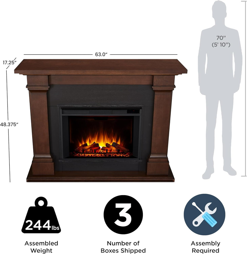 Real Flame Callaway 63" Grand Electric Fireplace with Mantel in Chestnut...