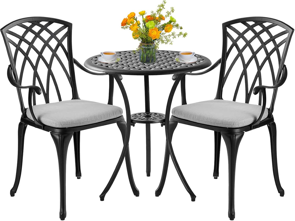 3 Piece Patio Bistro Set with Cushions, Outdoor Bistro Table and Chairs Set o...