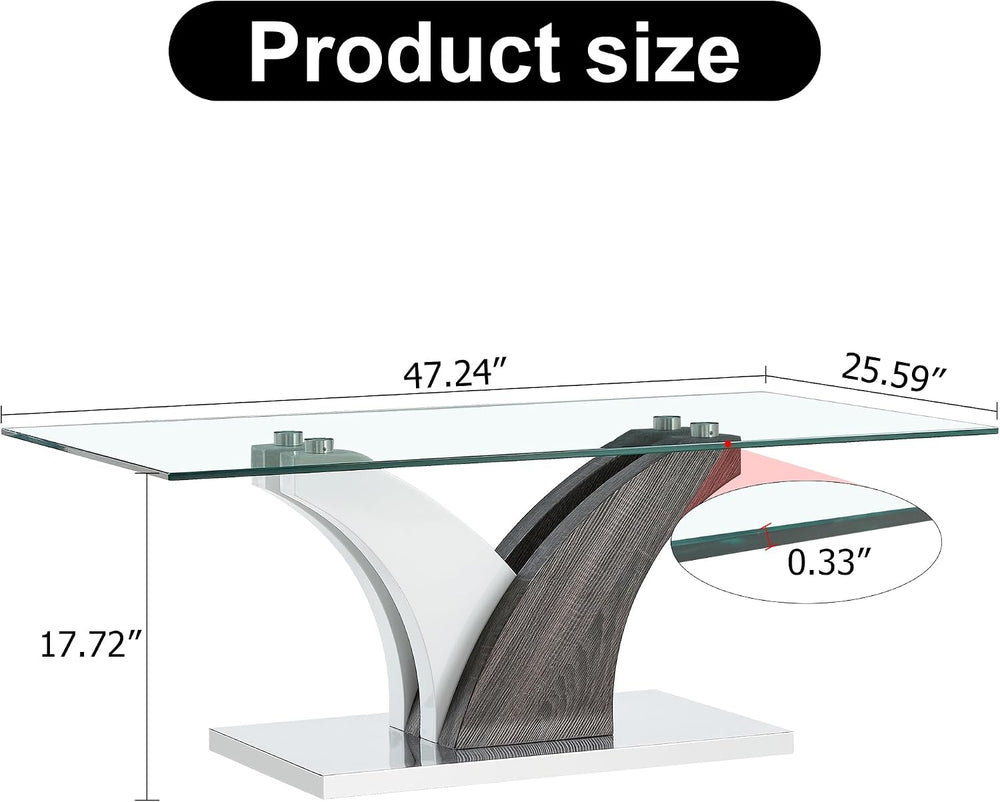 47'' Glass Coffee Table for Living Room,Rectangle Clear Center Table,...