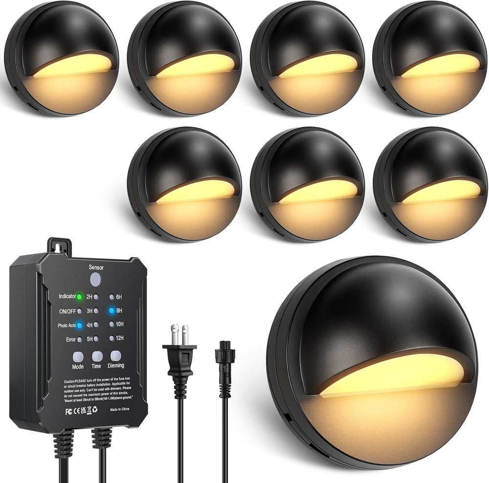 8 Pack Low Voltage LED Deck Lights Kit with Plug-in Transformer, Dusk-to-Dawn...