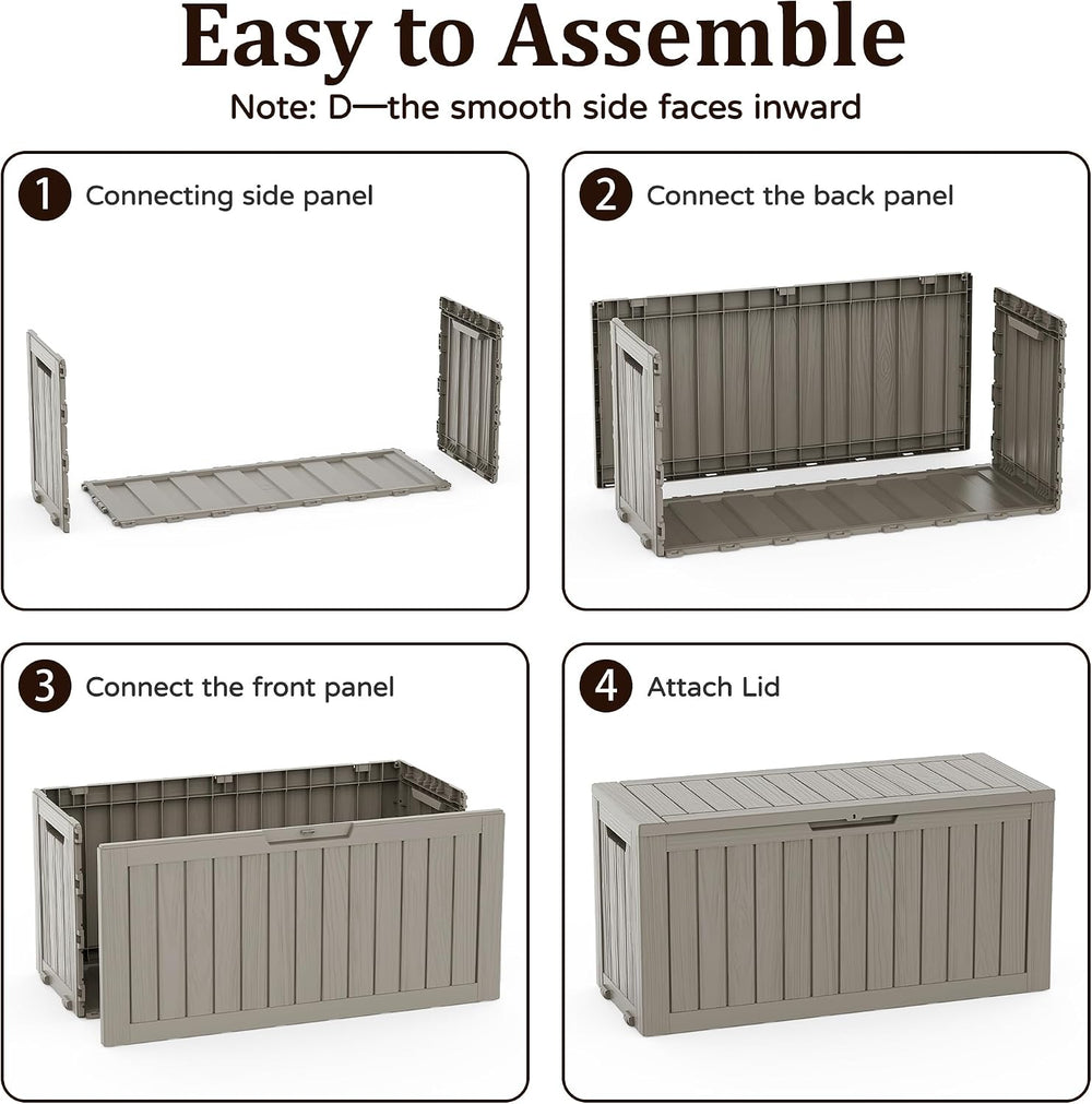 Outdoor Storage Box,120 Gallon Lockable Deck Box with Wheels,Grey