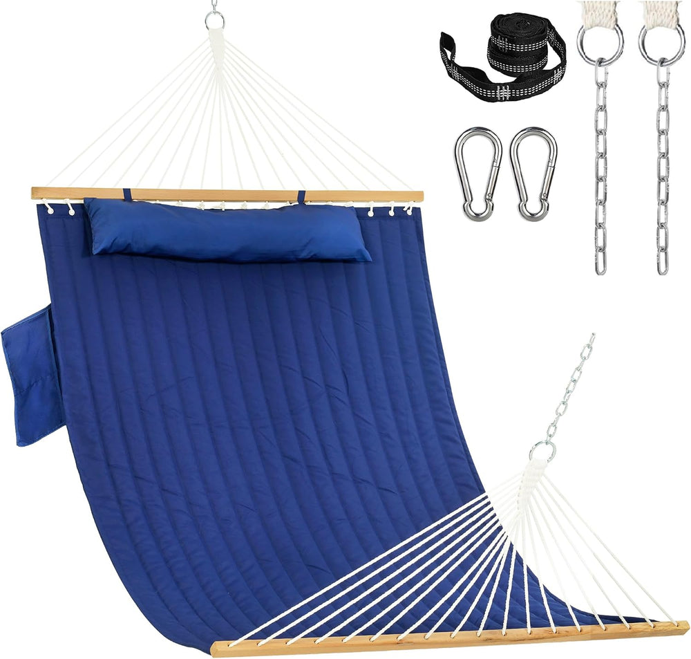 Lazy Daze Double Hammock with Pillow & Tree Straps for Outside, Navy Blue