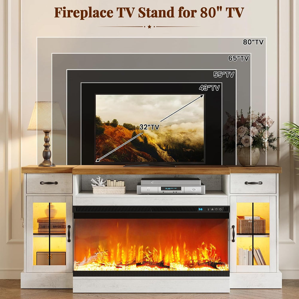 70" Fireplace TV Stand for TVs Up to 80" & Adjustable Shelves, ...