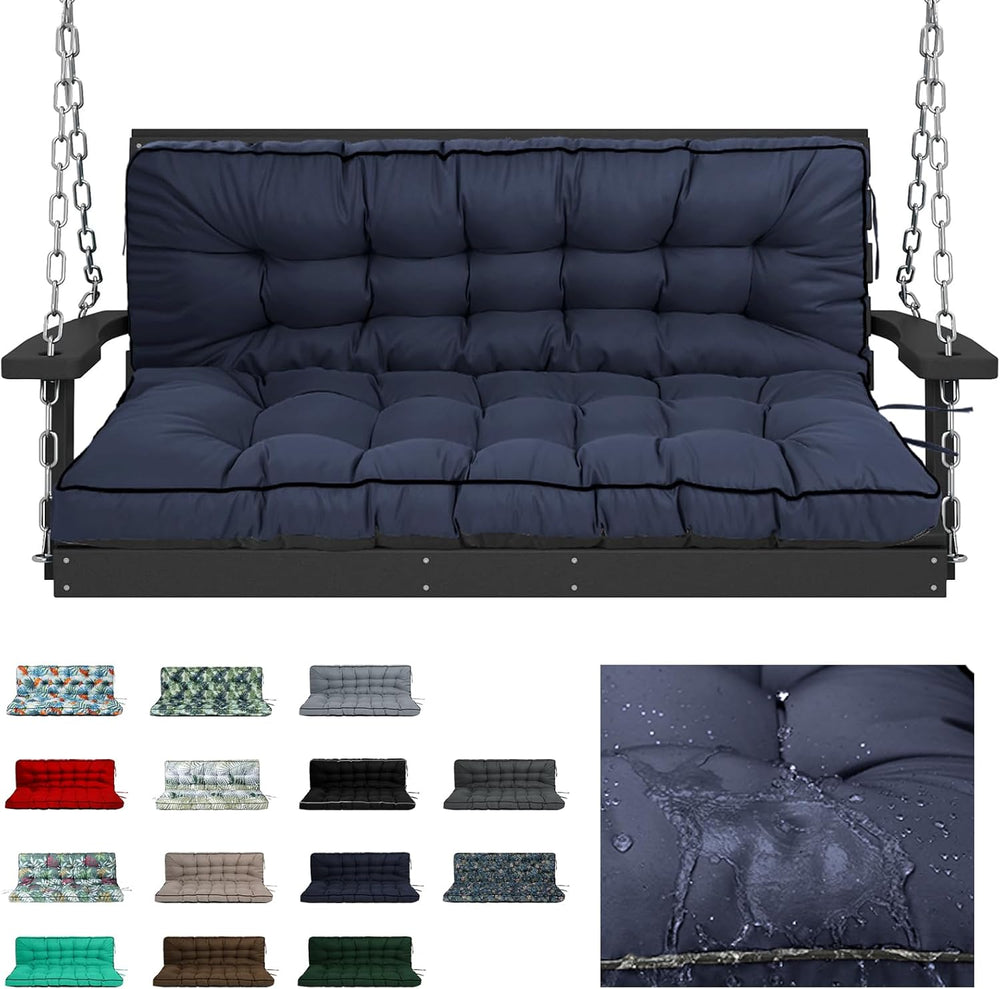 Outdoor Waterproof Porch Swing Cushion Replacement, Navy blue, 63x40in