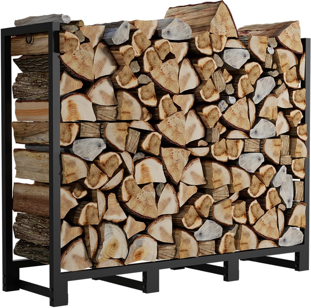 Koutemie 4Ft Outdoor Firewood Rack Holder for Fireplace Wood Storage, Adjusta...