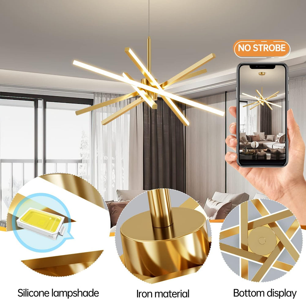 Modern Sputnik Chandelier Ceiling 82W LED Gold Pendant Light Embedded Mount C...