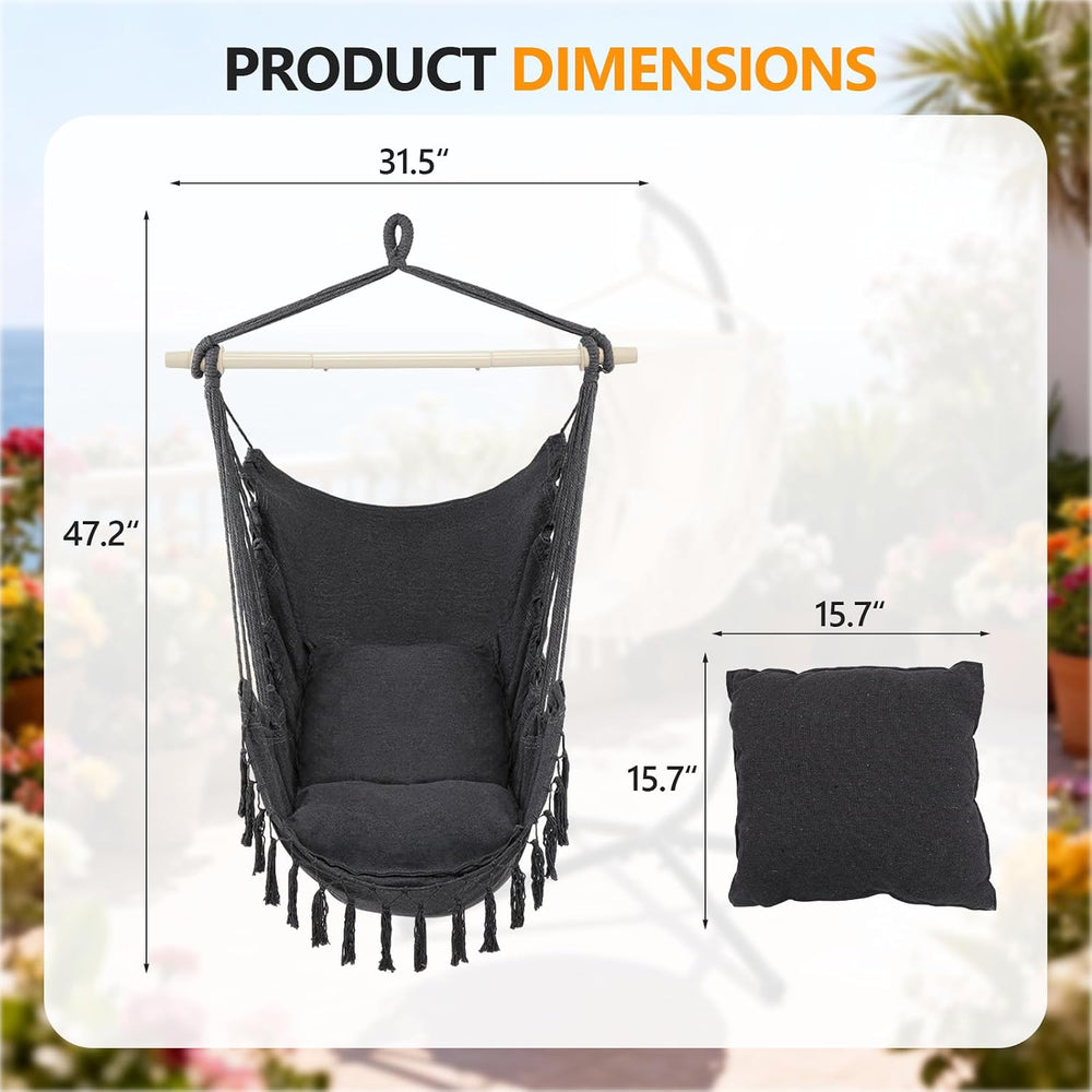 ONCLOUD XXL Hammock Chair Macrame Hanging Rope Swing Seat w/Side Pocket, Incl...