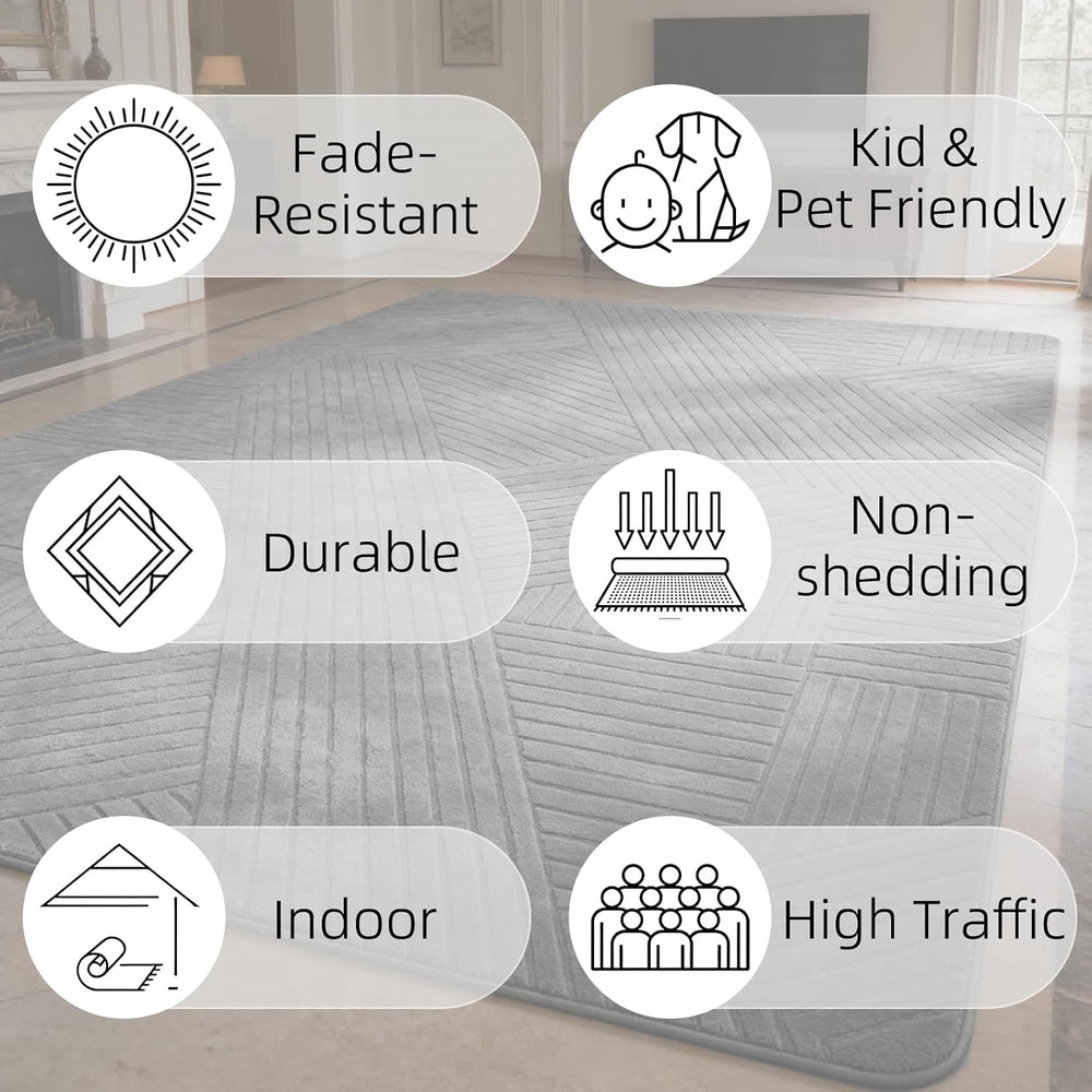 Grey 8x10 Modern Geometric Area Rug, Washable Living Room Rug