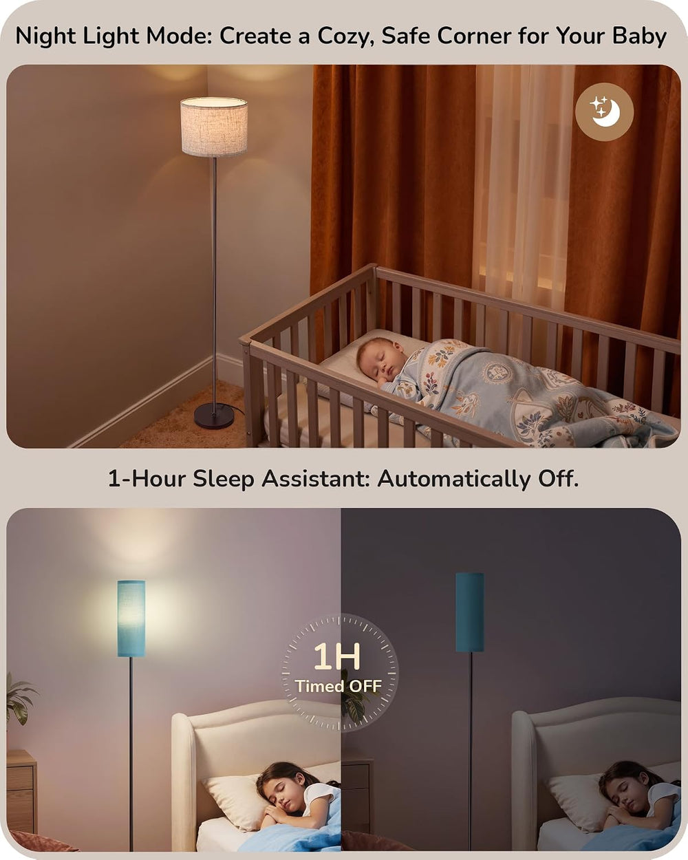 EDISHINE 2 Lampshades Modern Floor Lamps for Living Room Blue