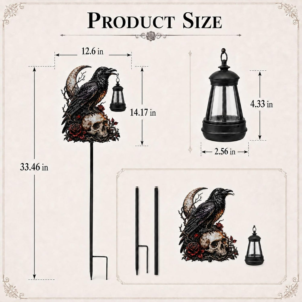 Halloween Garden Decorations Outdoor, Crow Skull Solar Garden Stake with Lant...