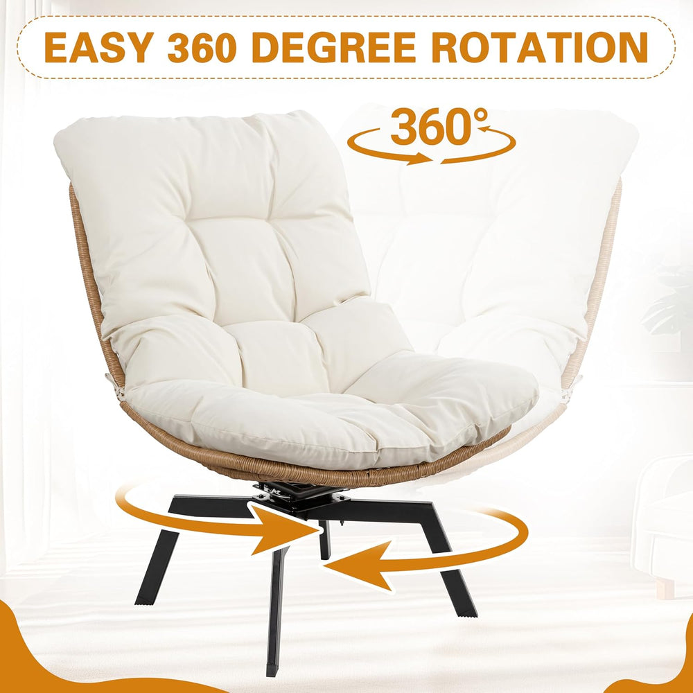 Shintenchi Outdoor Rattan Swivel Chair,Nature Wicker Patio Rotating Chair wit...