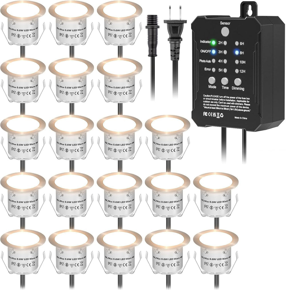HIBOITEC 20 Packs Low Voltage Deck Lights Kit with Transformer IP67 2700K
