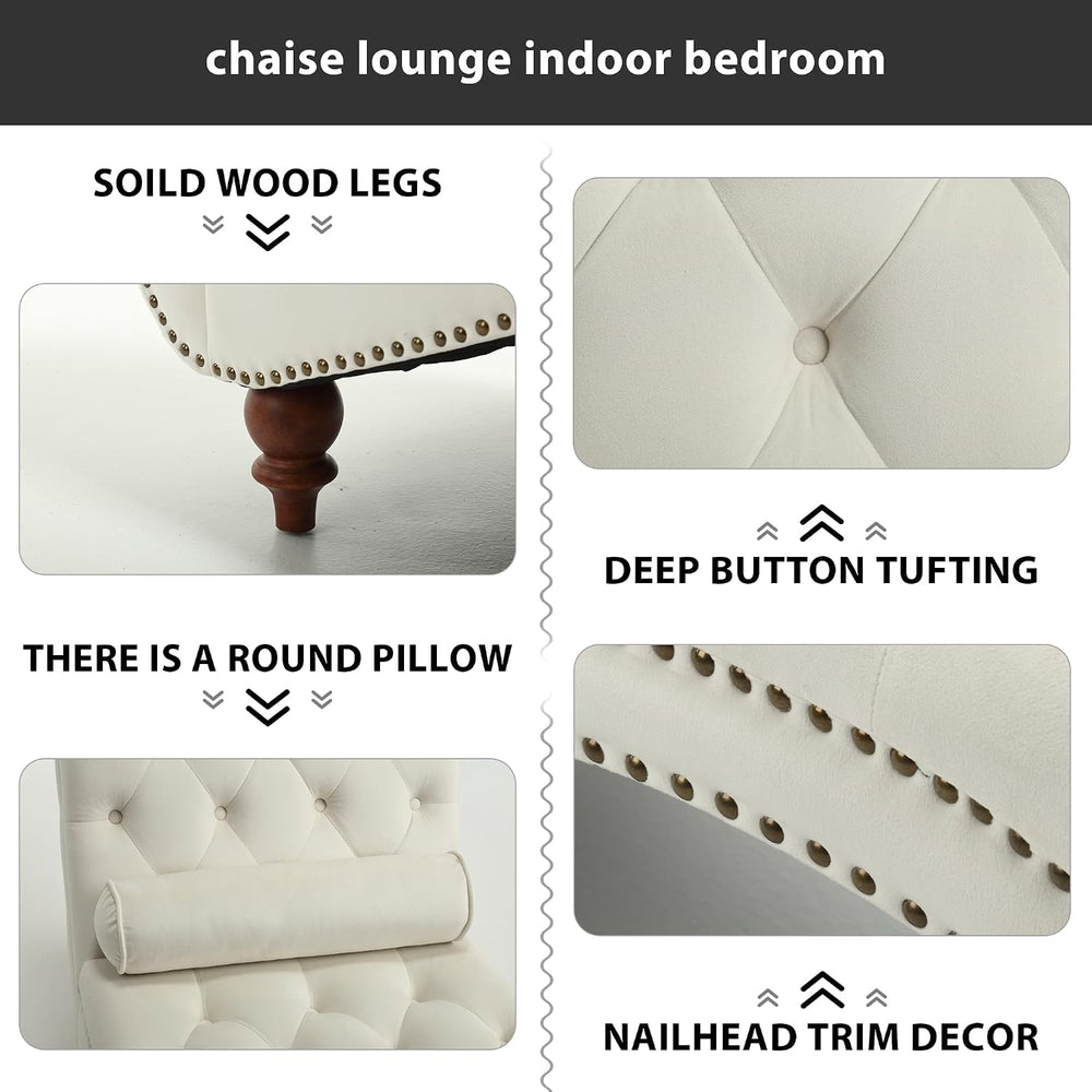 Button-Tufted Chaise Lounge Indoor, Velvet Chaise Lounge Chair with Legs &amp...