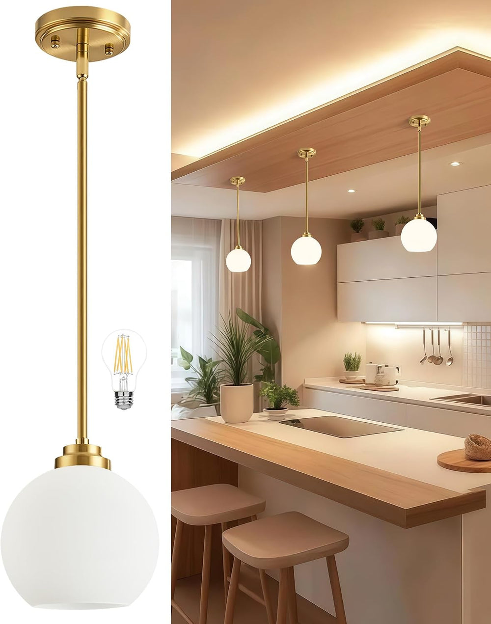 Majade 7.4" Globe Pendant Lights Mid Century Modern Kitchen Island Penda...