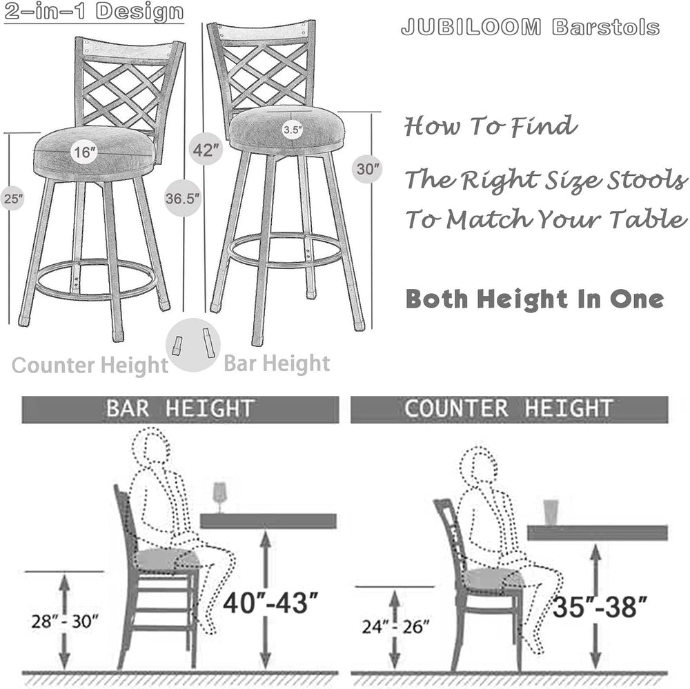 Set of 4 Farmhouse Swivel Bar Stools with Backs, Adjustable 25"/30"...