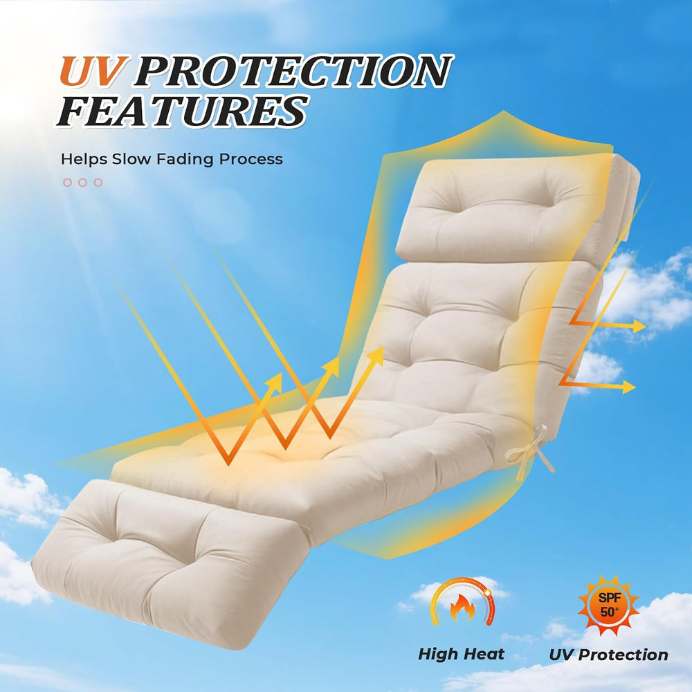 Chaise Lounge Cushion Outdoor, 74.4" x 22" Waterproof Patio Lounge ...