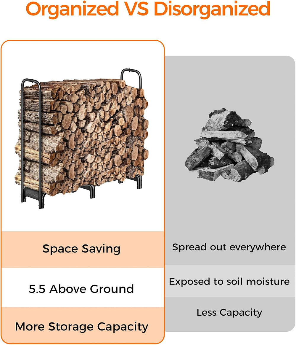 Firewood Rack，4ft Heavy Duty Fire Wood Storage Racks for Indoor Outdoor，Metal...