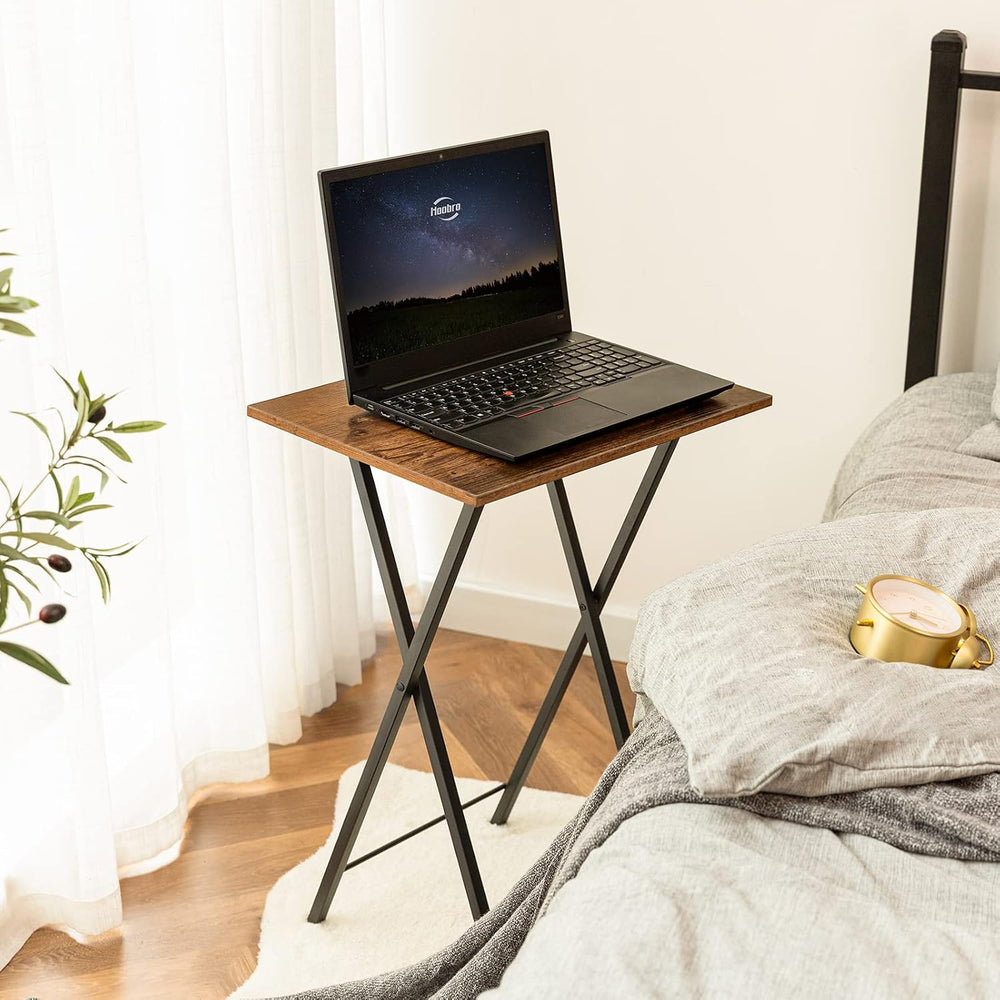 HOOBRO Folding TV Tray Tables, Set of 2 Side Table for Small Space, Industria...