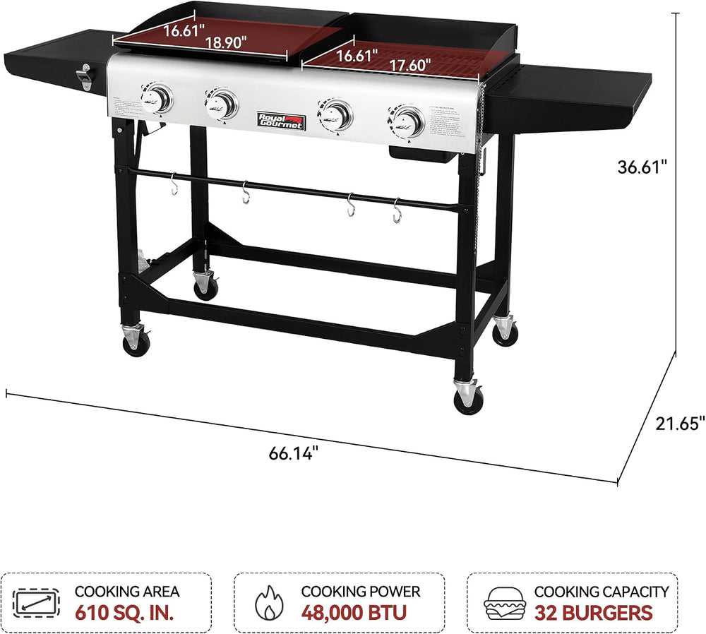 Royal Gourmet Portable Propane Gas Grill and Griddle Combo with Side Table