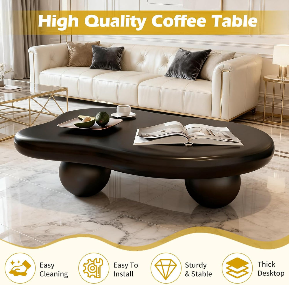 44” Cloud Shaped Coffee Table, Modern Irregular Oval Pedestal Coffee Tables w...