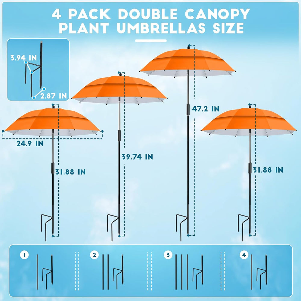 4 Pack 24.9" Double Canopy 47.2" Height Plant Umbrellas for Outdoor...