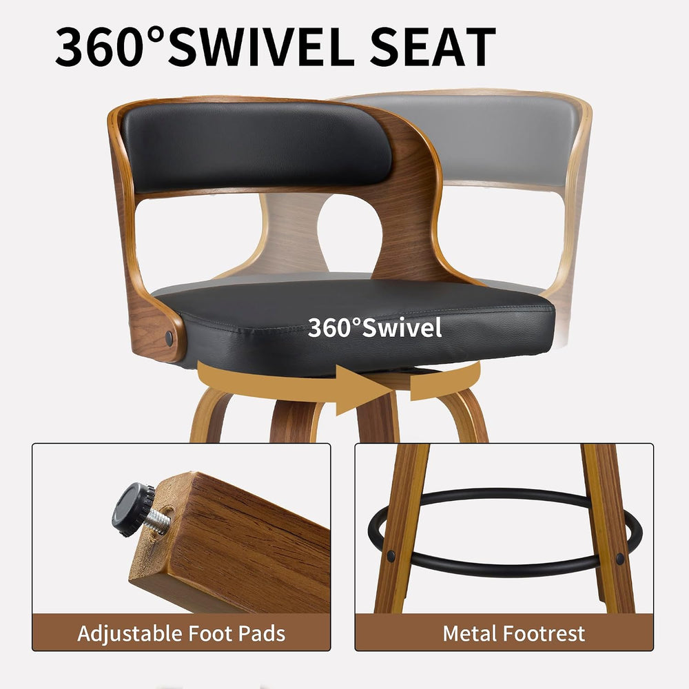 VipDesk 26 Inch Swivel Bar Stools, Faux Leather Mid Century Counter Height Ba...